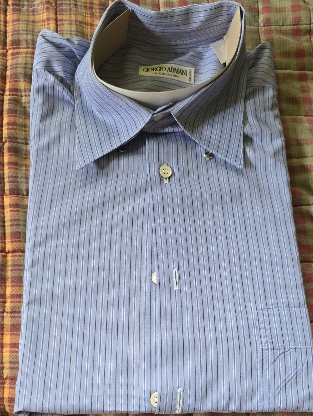 Vintage Giorgio Armani Blue and White Pinstripe Men’s Dress Shirt